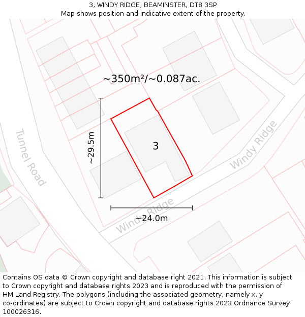 3, WINDY RIDGE, BEAMINSTER, DT8 3SP: Plot and title map