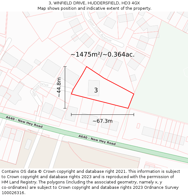 3, WINFIELD DRIVE, HUDDERSFIELD, HD3 4GX: Plot and title map