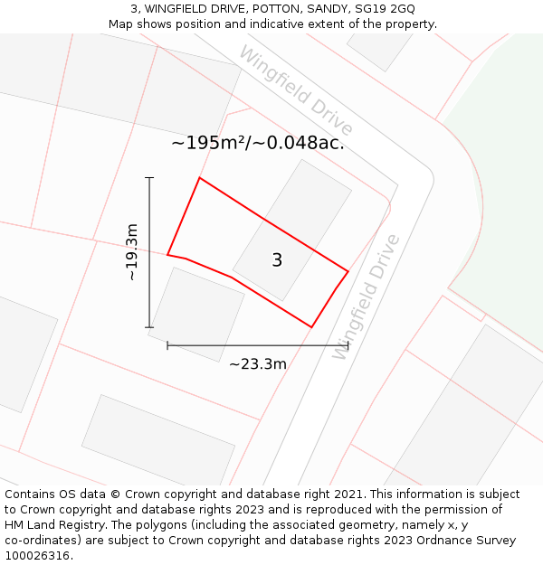 3, WINGFIELD DRIVE, POTTON, SANDY, SG19 2GQ: Plot and title map