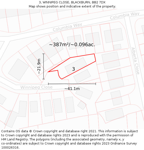 3, WINNIPEG CLOSE, BLACKBURN, BB2 7DX: Plot and title map