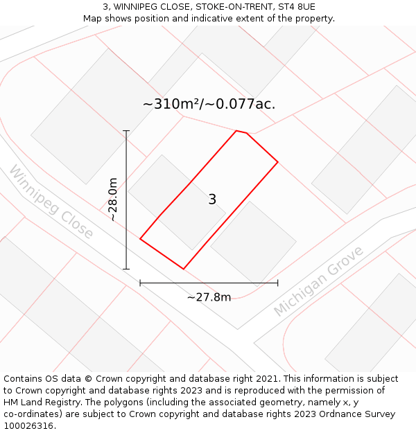 3, WINNIPEG CLOSE, STOKE-ON-TRENT, ST4 8UE: Plot and title map