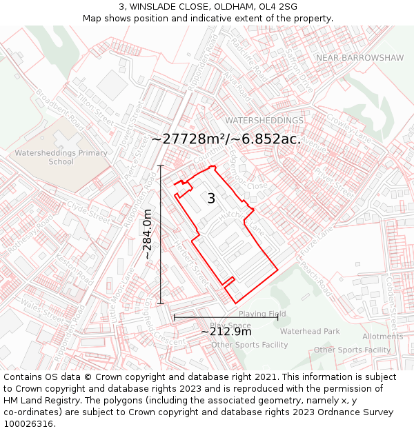 3, WINSLADE CLOSE, OLDHAM, OL4 2SG: Plot and title map