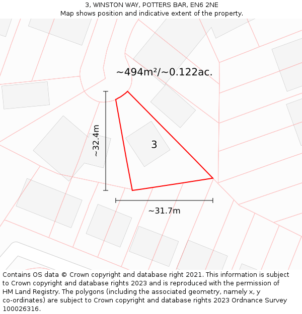 3, WINSTON WAY, POTTERS BAR, EN6 2NE: Plot and title map