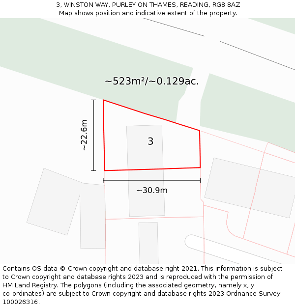 3, WINSTON WAY, PURLEY ON THAMES, READING, RG8 8AZ: Plot and title map