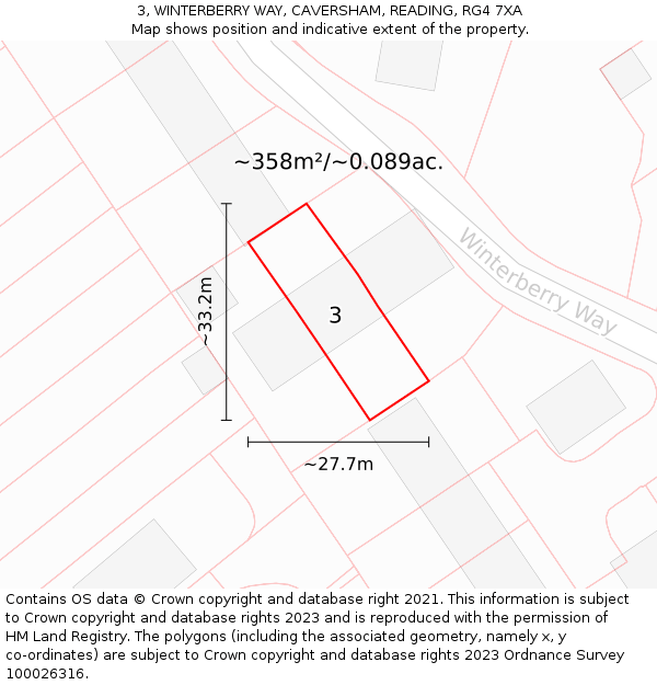 3, WINTERBERRY WAY, CAVERSHAM, READING, RG4 7XA: Plot and title map