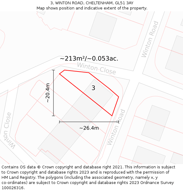 3, WINTON ROAD, CHELTENHAM, GL51 3AY: Plot and title map