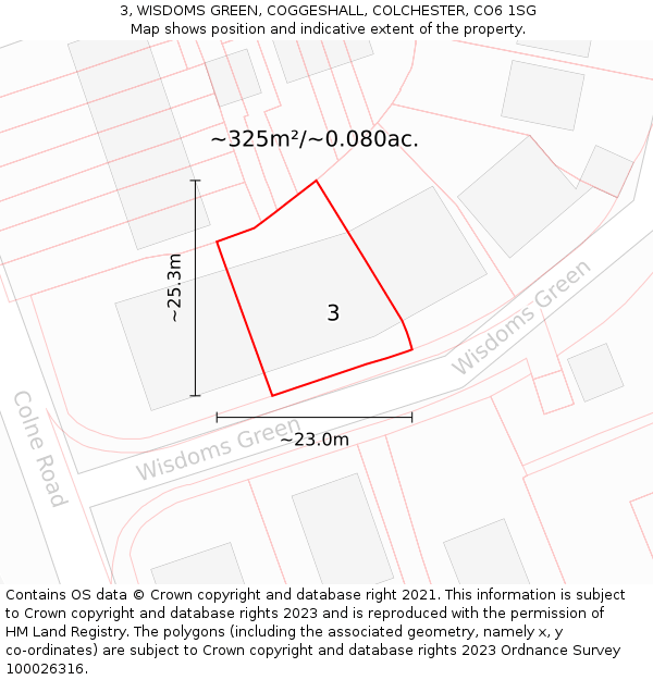 3, WISDOMS GREEN, COGGESHALL, COLCHESTER, CO6 1SG: Plot and title map