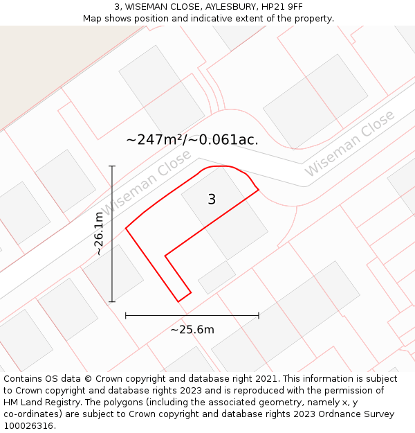 3, WISEMAN CLOSE, AYLESBURY, HP21 9FF: Plot and title map