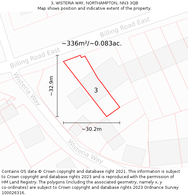 3, WISTERIA WAY, NORTHAMPTON, NN3 3QB: Plot and title map