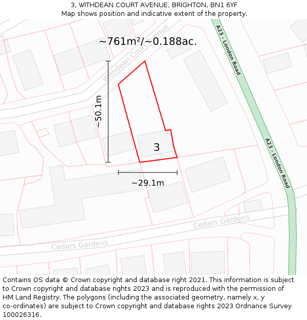 3, WITHDEAN COURT AVENUE, BRIGHTON, BN1 6YF: Plot and title map