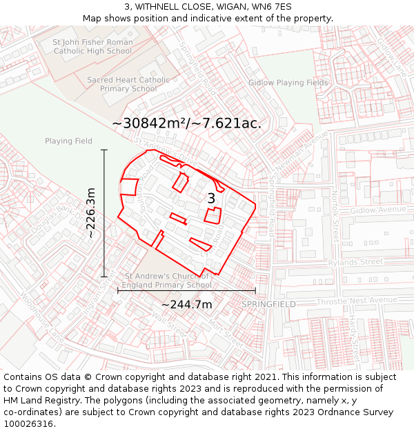 3, WITHNELL CLOSE, WIGAN, WN6 7ES: Plot and title map