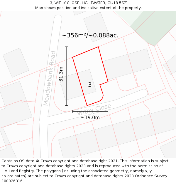 3, WITHY CLOSE, LIGHTWATER, GU18 5SZ: Plot and title map