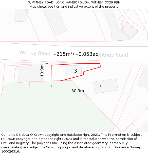 3, WITNEY ROAD, LONG HANBOROUGH, WITNEY, OX29 8BH: Plot and title map