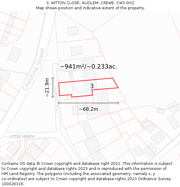 3, WITTON CLOSE, AUDLEM, CREWE, CW3 0HZ: Plot and title map