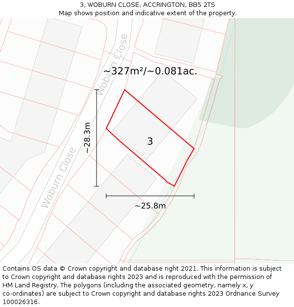 3, WOBURN CLOSE, ACCRINGTON, BB5 2TS: Plot and title map