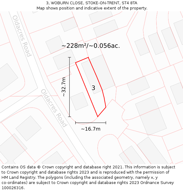 3, WOBURN CLOSE, STOKE-ON-TRENT, ST4 8TA: Plot and title map