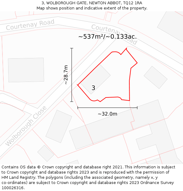 3, WOLBOROUGH GATE, NEWTON ABBOT, TQ12 1RA: Plot and title map