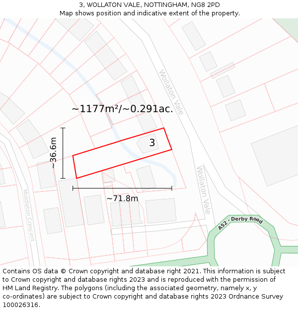 3, WOLLATON VALE, NOTTINGHAM, NG8 2PD: Plot and title map