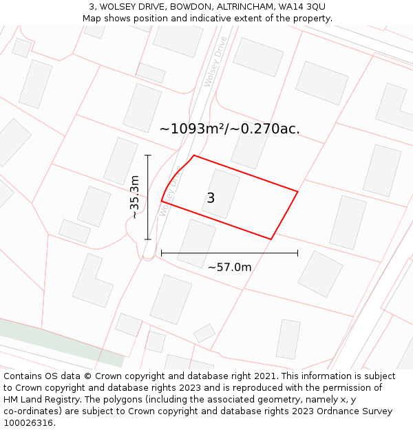 3, WOLSEY DRIVE, BOWDON, ALTRINCHAM, WA14 3QU: Plot and title map