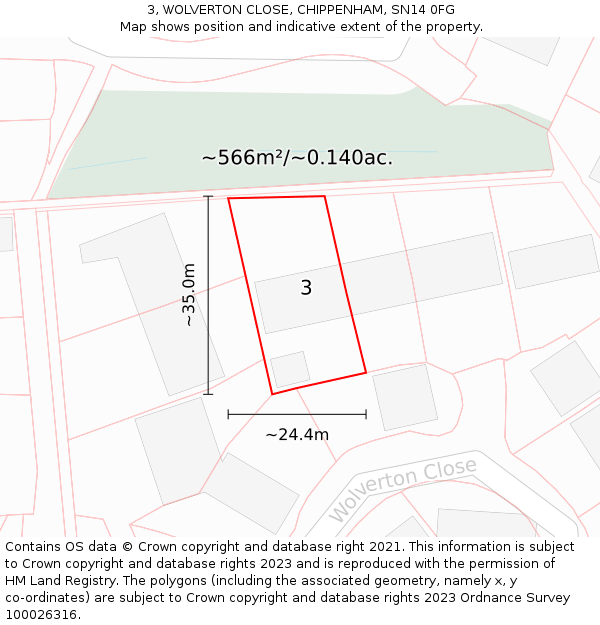 3, WOLVERTON CLOSE, CHIPPENHAM, SN14 0FG: Plot and title map