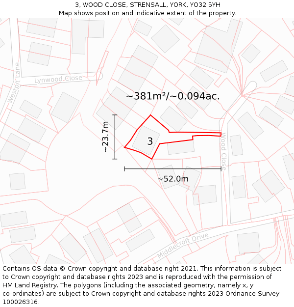 3, WOOD CLOSE, STRENSALL, YORK, YO32 5YH: Plot and title map