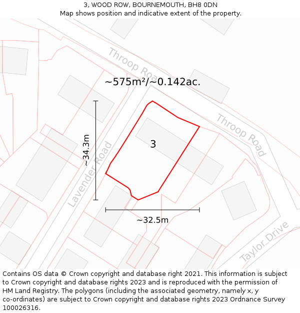 3, WOOD ROW, BOURNEMOUTH, BH8 0DN: Plot and title map