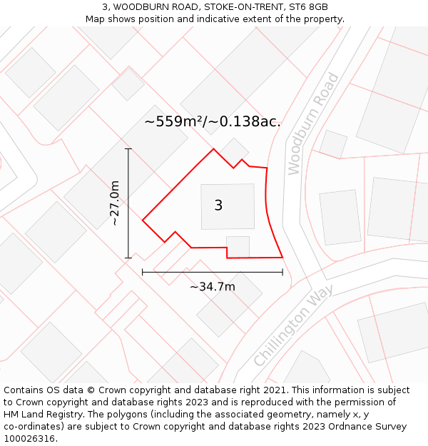 3, WOODBURN ROAD, STOKE-ON-TRENT, ST6 8GB: Plot and title map