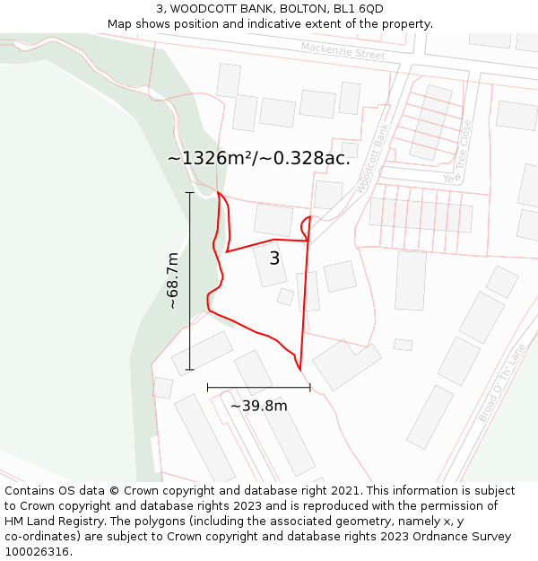 3, WOODCOTT BANK, BOLTON, BL1 6QD: Plot and title map