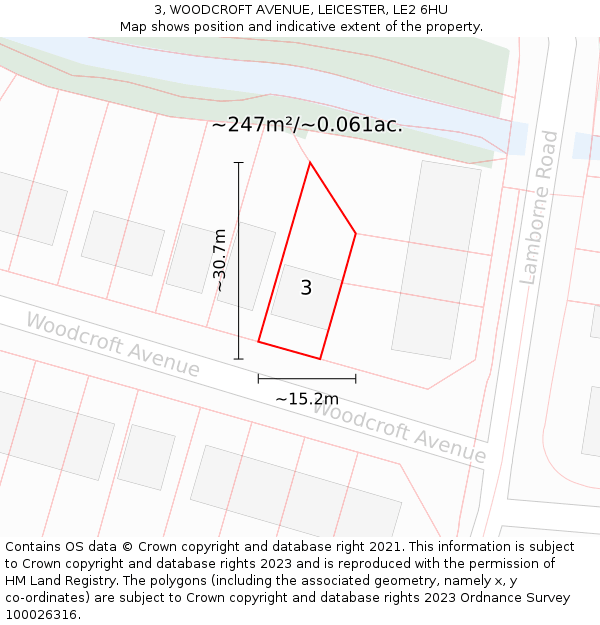 3, WOODCROFT AVENUE, LEICESTER, LE2 6HU: Plot and title map