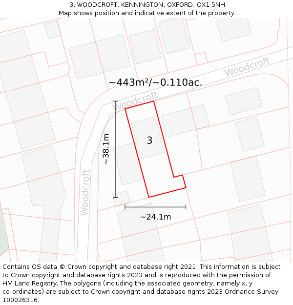 3, WOODCROFT, KENNINGTON, OXFORD, OX1 5NH: Plot and title map