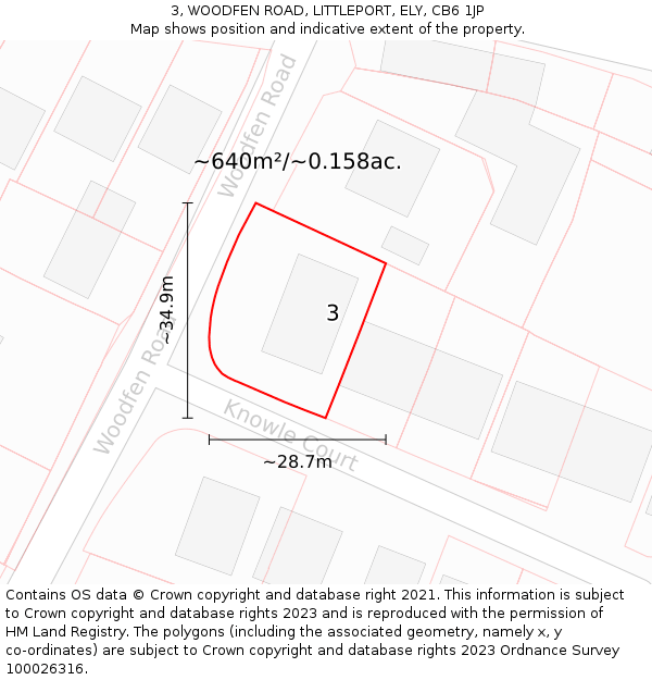 3, WOODFEN ROAD, LITTLEPORT, ELY, CB6 1JP: Plot and title map