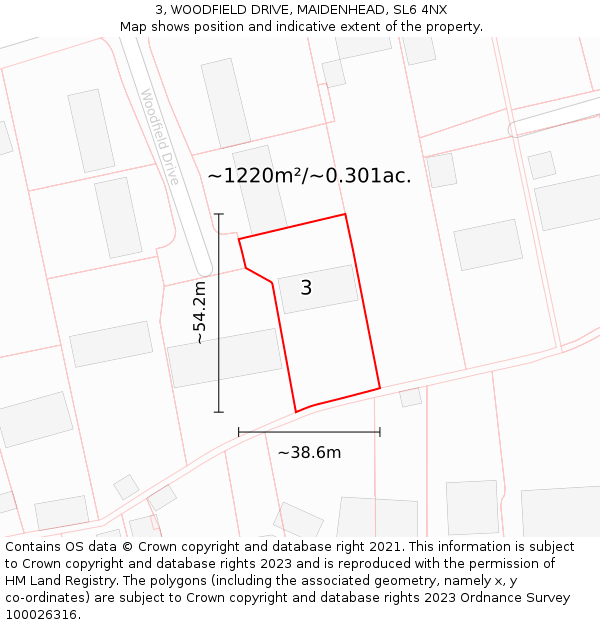 3, WOODFIELD DRIVE, MAIDENHEAD, SL6 4NX: Plot and title map