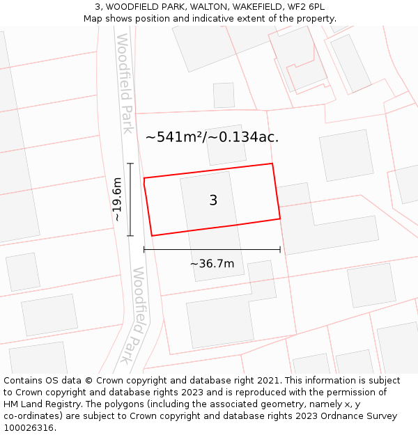 3, WOODFIELD PARK, WALTON, WAKEFIELD, WF2 6PL: Plot and title map