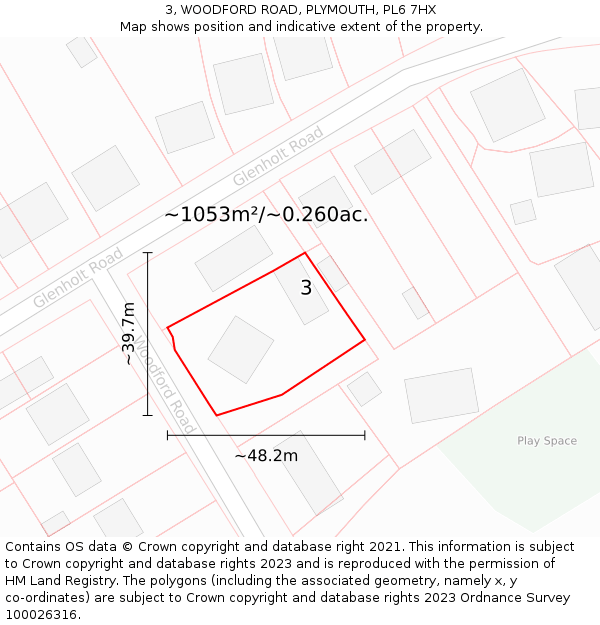 3, WOODFORD ROAD, PLYMOUTH, PL6 7HX: Plot and title map