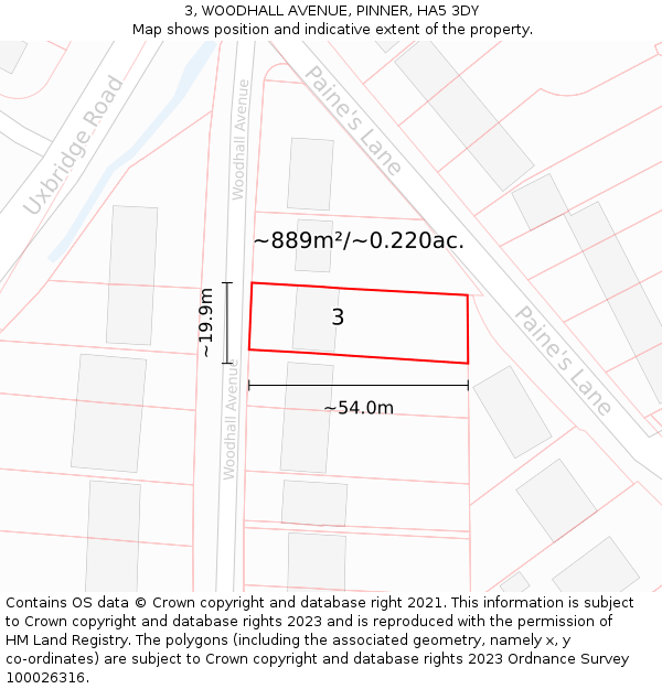 3, WOODHALL AVENUE, PINNER, HA5 3DY: Plot and title map