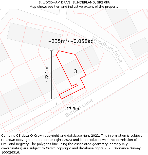 3, WOODHAM DRIVE, SUNDERLAND, SR2 0FA: Plot and title map