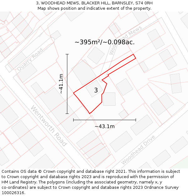 3, WOODHEAD MEWS, BLACKER HILL, BARNSLEY, S74 0RH: Plot and title map