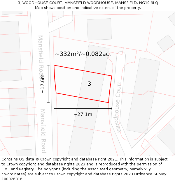 3, WOODHOUSE COURT, MANSFIELD WOODHOUSE, MANSFIELD, NG19 9LQ: Plot and title map