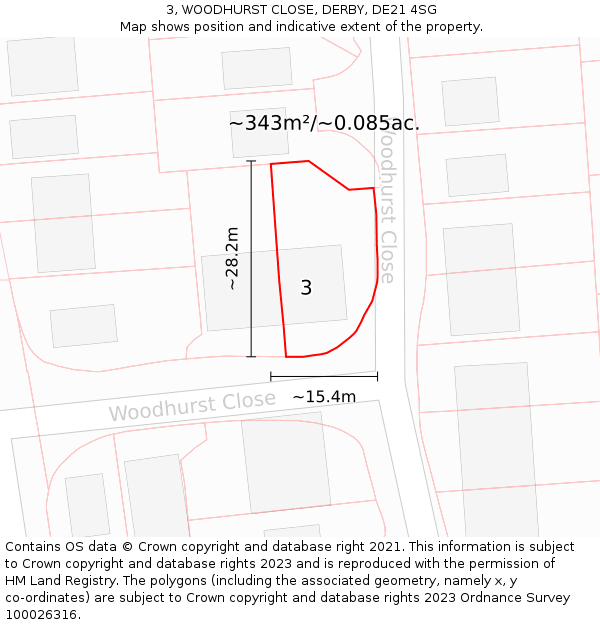 3, WOODHURST CLOSE, DERBY, DE21 4SG: Plot and title map