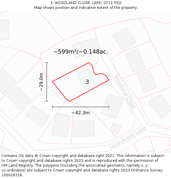 3, WOODLAND CLOSE, LEEK, ST13 5SG: Plot and title map