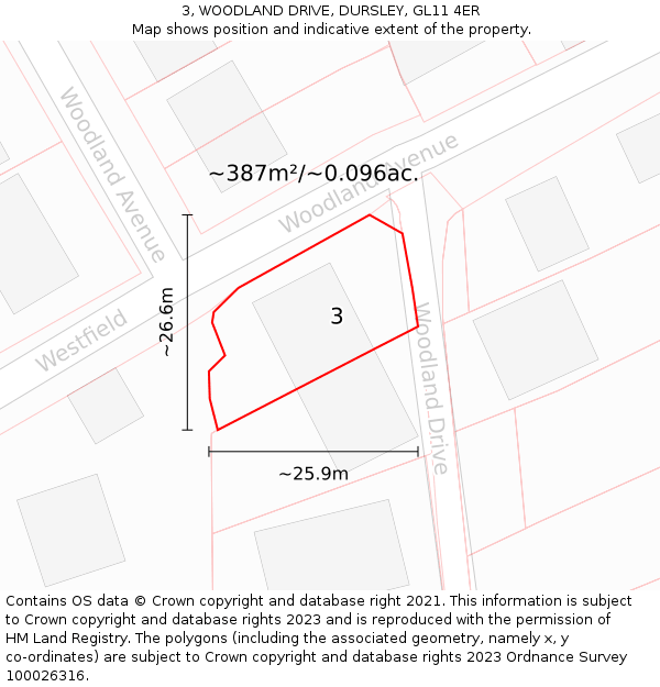 3, WOODLAND DRIVE, DURSLEY, GL11 4ER: Plot and title map