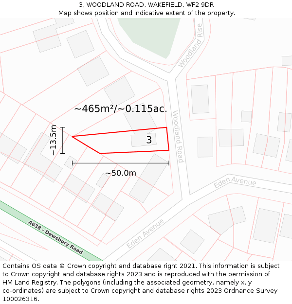 3, WOODLAND ROAD, WAKEFIELD, WF2 9DR: Plot and title map