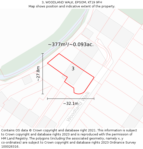 3, WOODLAND WALK, EPSOM, KT19 9FH: Plot and title map