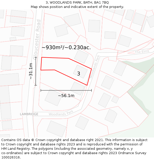 3, WOODLANDS PARK, BATH, BA1 7BQ: Plot and title map