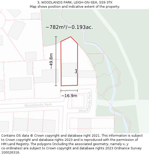 3, WOODLANDS PARK, LEIGH-ON-SEA, SS9 3TX: Plot and title map