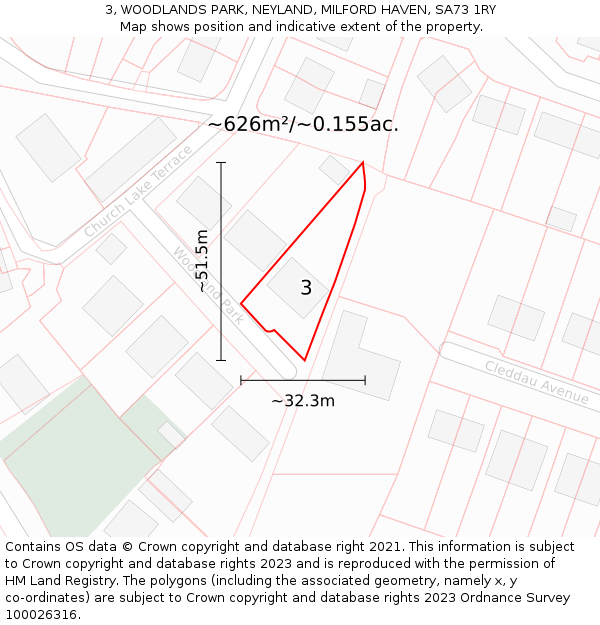 3, WOODLANDS PARK, NEYLAND, MILFORD HAVEN, SA73 1RY: Plot and title map