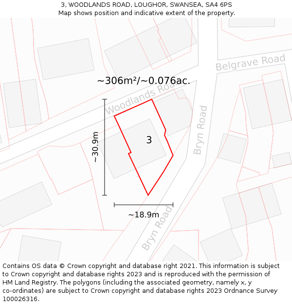 3, WOODLANDS ROAD, LOUGHOR, SWANSEA, SA4 6PS: Plot and title map