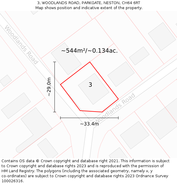 3, WOODLANDS ROAD, PARKGATE, NESTON, CH64 6RT: Plot and title map