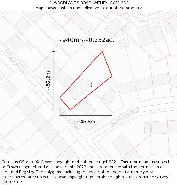 3, WOODLANDS ROAD, WITNEY, OX28 2DP: Plot and title map