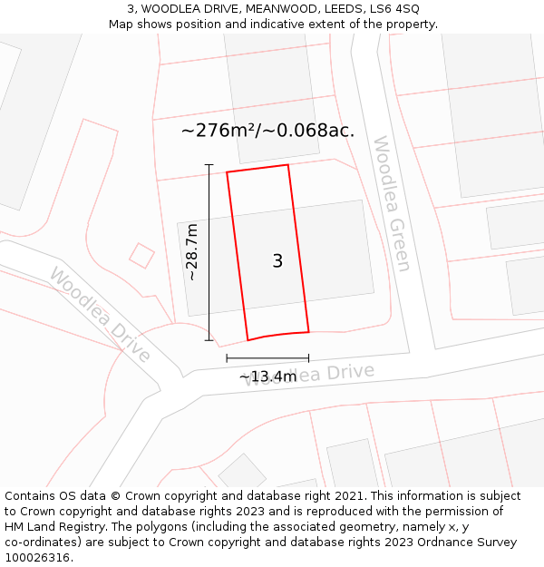 3, WOODLEA DRIVE, MEANWOOD, LEEDS, LS6 4SQ: Plot and title map